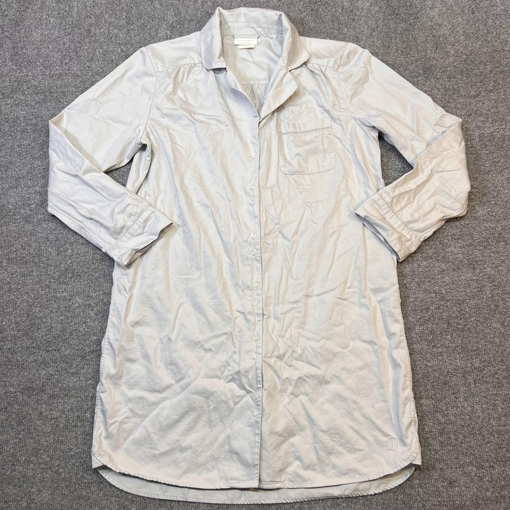 Boll & Branch Sleepshirt Womens Medium Gray Cotton Satin Button PJ Nightshirt